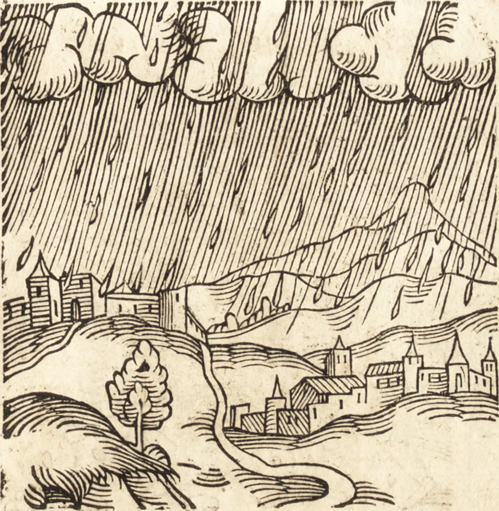 An illustration from Prodigiorvm ac ostentorvm chronicon : quae praeter naturae ordinem, motum, et operationem, et in svperioribus & his inferioribus mundi regionibus, ab exordio mundi usque ad haec nostra tempora, acciderunt ..., 1557, leaf 124