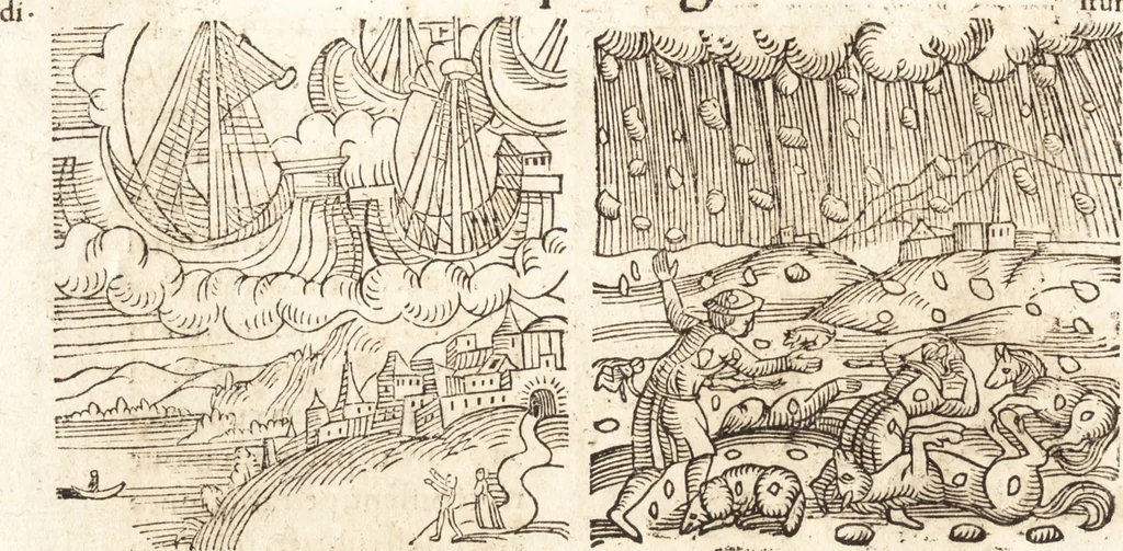 An illustration from Prodigiorvm ac ostentorvm chronicon : quae praeter naturae ordinem, motum, et operationem, et in svperioribus & his inferioribus mundi regionibus, ab exordio mundi usque ad haec nostra tempora, acciderunt ..., 1557, leaf 125