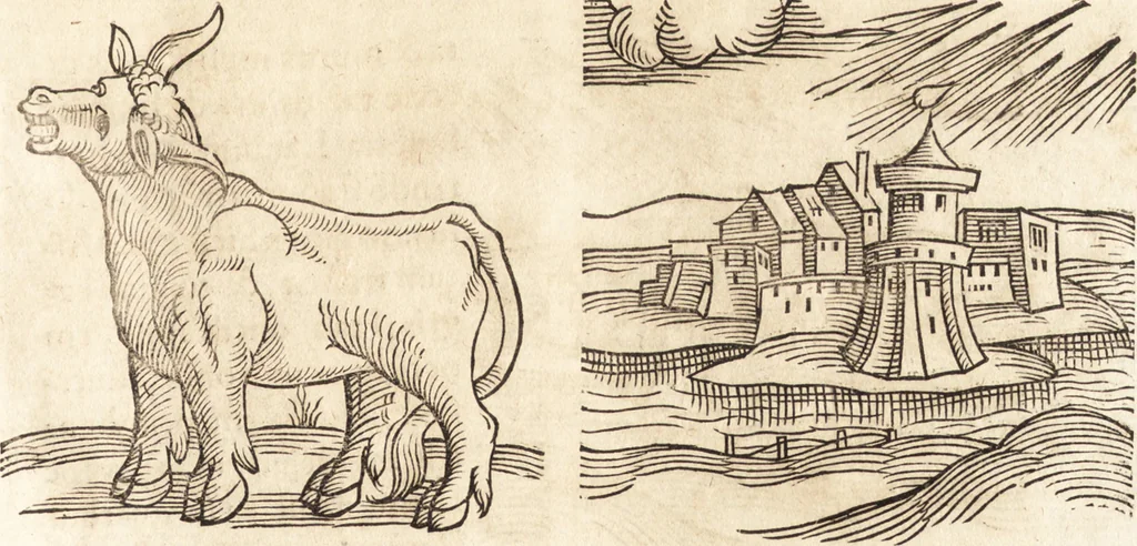 An illustration from Prodigiorvm ac ostentorvm chronicon : quae praeter naturae ordinem, motum, et operationem, et in svperioribus & his inferioribus mundi regionibus, ab exordio mundi usque ad haec nostra tempora, acciderunt ..., 1557, leaf 140