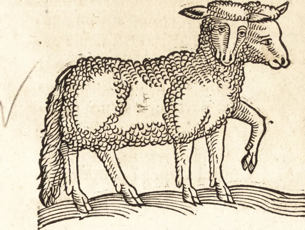 An illustration from Prodigiorvm ac ostentorvm chronicon : quae praeter naturae ordinem, motum, et operationem, et in svperioribus & his inferioribus mundi regionibus, ab exordio mundi usque ad haec nostra tempora, acciderunt ..., 1557, leaf 150