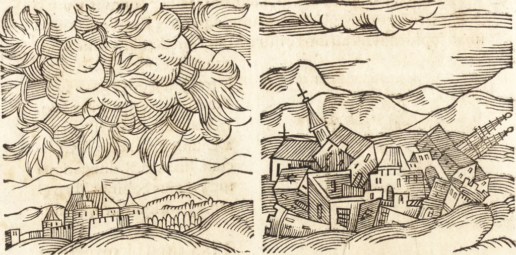 An illustration from Prodigiorvm ac ostentorvm chronicon : quae praeter naturae ordinem, motum, et operationem, et in svperioribus & his inferioribus mundi regionibus, ab exordio mundi usque ad haec nostra tempora, acciderunt ..., 1557, leaf 167