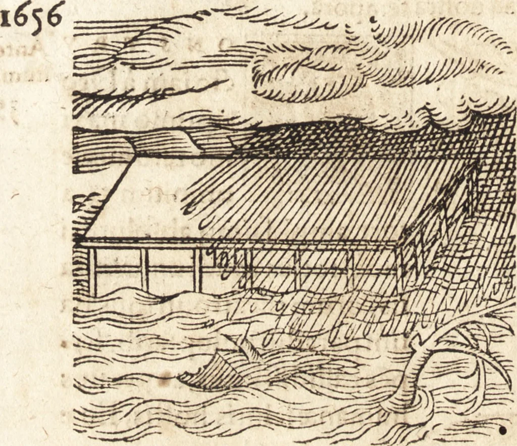 An illustration from Prodigiorvm ac ostentorvm chronicon : quae praeter naturae ordinem, motum, et operationem, et in svperioribus & his inferioribus mundi regionibus, ab exordio mundi usque ad haec nostra tempora, acciderunt ..., 1557, leaf 17