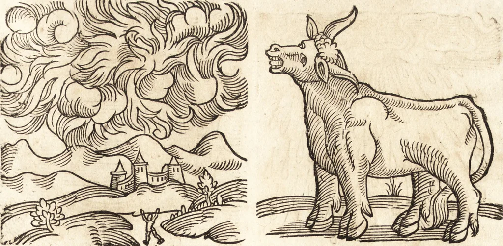 An illustration from Prodigiorvm ac ostentorvm chronicon : quae praeter naturae ordinem, motum, et operationem, et in svperioribus & his inferioribus mundi regionibus, ab exordio mundi usque ad haec nostra tempora, acciderunt ..., 1557, leaf 170