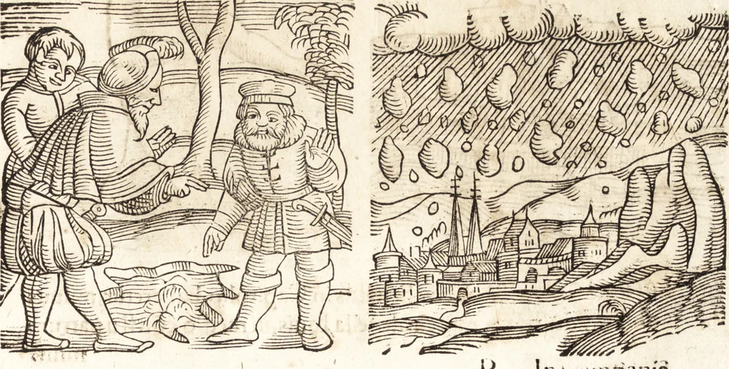 An illustration from Prodigiorvm ac ostentorvm chronicon : quae praeter naturae ordinem, motum, et operationem, et in svperioribus & his inferioribus mundi regionibus, ab exordio mundi usque ad haec nostra tempora, acciderunt ..., 1557, leaf 172