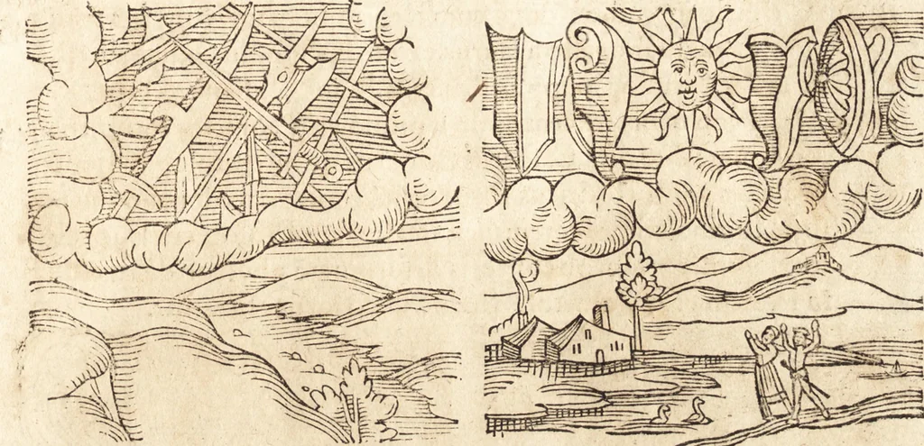 An illustration from Prodigiorvm ac ostentorvm chronicon : quae praeter naturae ordinem, motum, et operationem, et in svperioribus & his inferioribus mundi regionibus, ab exordio mundi usque ad haec nostra tempora, acciderunt ..., 1557, leaf 178