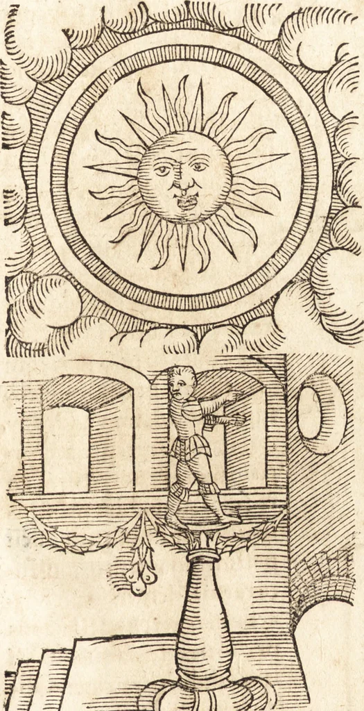 An illustration from Prodigiorvm ac ostentorvm chronicon : quae praeter naturae ordinem, motum, et operationem, et in svperioribus & his inferioribus mundi regionibus, ab exordio mundi usque ad haec nostra tempora, acciderunt ..., 1557, leaf 180