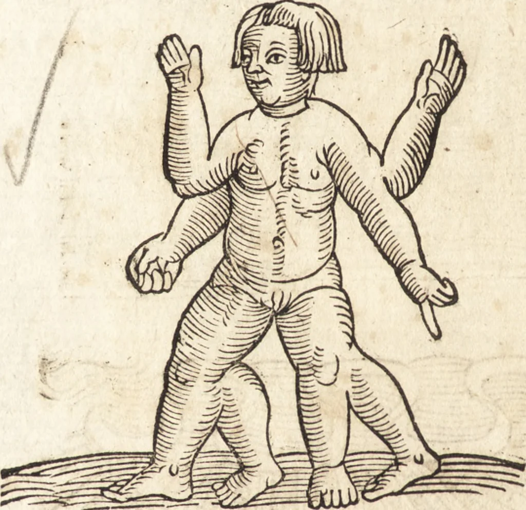 An illustration from Prodigiorvm ac ostentorvm chronicon : quae praeter naturae ordinem, motum, et operationem, et in svperioribus & his inferioribus mundi regionibus, ab exordio mundi usque ad haec nostra tempora, acciderunt ..., 1557, leaf 183