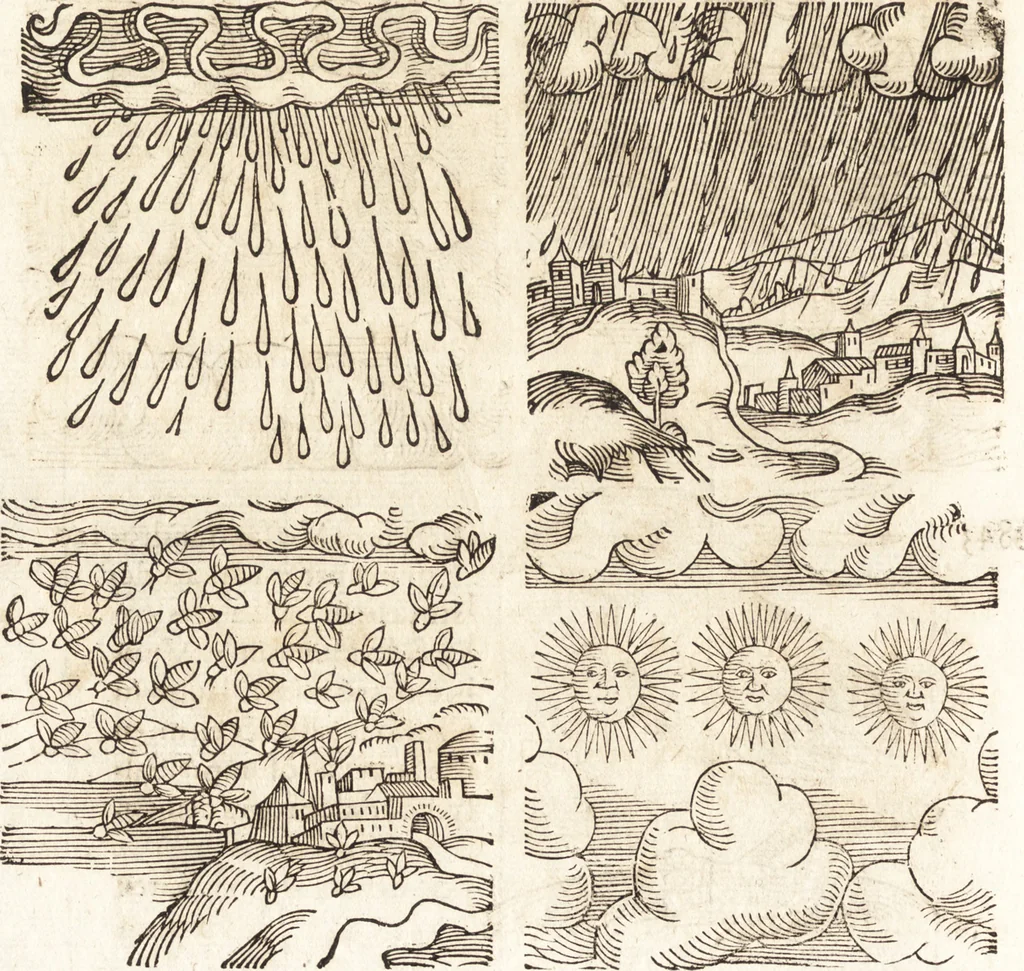 An illustration from Prodigiorvm ac ostentorvm chronicon : quae praeter naturae ordinem, motum, et operationem, et in svperioribus & his inferioribus mundi regionibus, ab exordio mundi usque ad haec nostra tempora, acciderunt ..., 1557, leaf 193