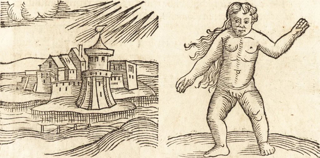 An illustration from Prodigiorvm ac ostentorvm chronicon : quae praeter naturae ordinem, motum, et operationem, et in svperioribus & his inferioribus mundi regionibus, ab exordio mundi usque ad haec nostra tempora, acciderunt ..., 1557, leaf 194