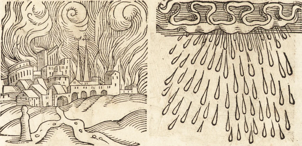 An illustration from Prodigiorvm ac ostentorvm chronicon : quae praeter naturae ordinem, motum, et operationem, et in svperioribus & his inferioribus mundi regionibus, ab exordio mundi usque ad haec nostra tempora, acciderunt ..., 1557, leaf 196