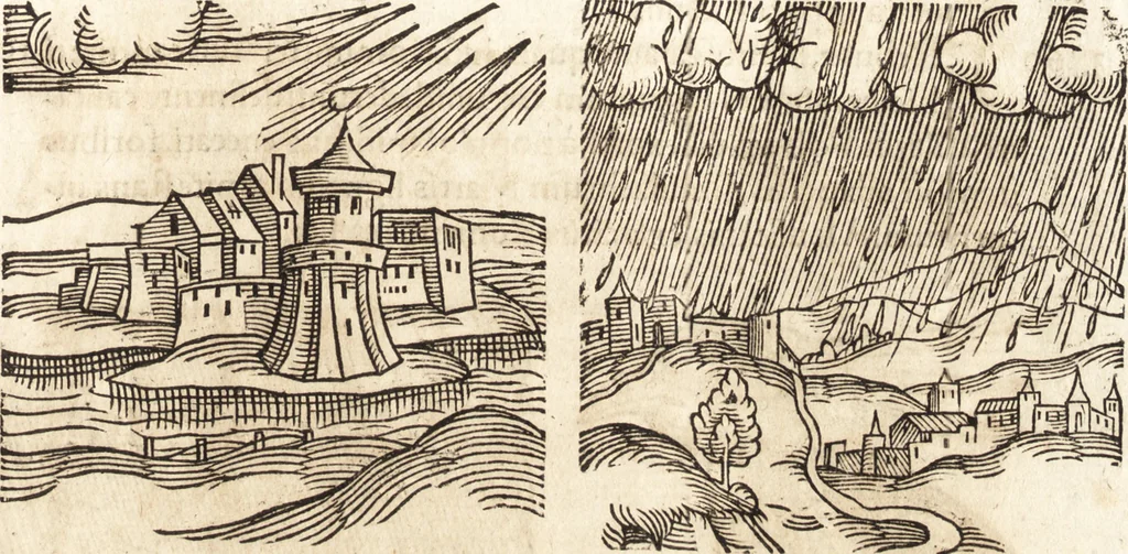 An illustration from Prodigiorvm ac ostentorvm chronicon : quae praeter naturae ordinem, motum, et operationem, et in svperioribus & his inferioribus mundi regionibus, ab exordio mundi usque ad haec nostra tempora, acciderunt ..., 1557, leaf 198