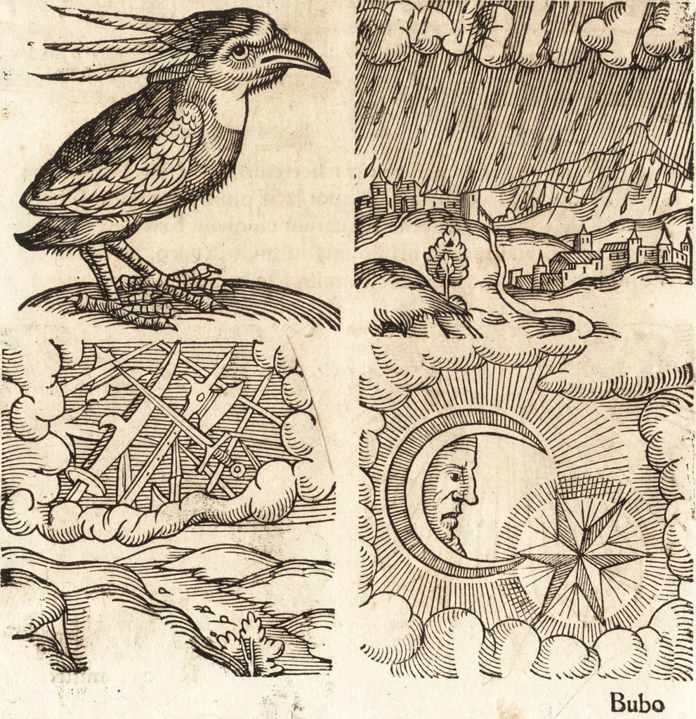 An illustration from Prodigiorvm ac ostentorvm chronicon : quae praeter naturae ordinem, motum, et operationem, et in svperioribus & his inferioribus mundi regionibus, ab exordio mundi usque ad haec nostra tempora, acciderunt ..., 1557, leaf 199