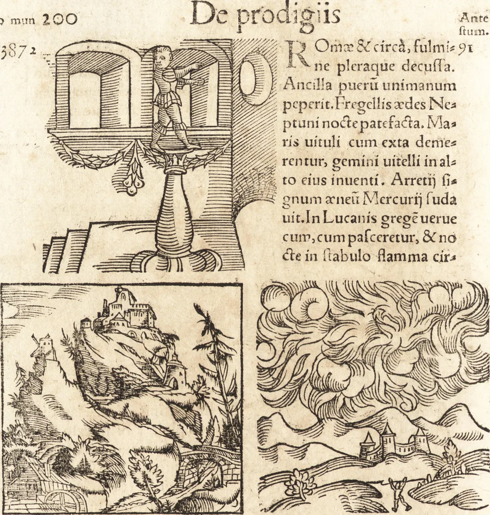 An illustration from Prodigiorvm ac ostentorvm chronicon : quae praeter naturae ordinem, motum, et operationem, et in svperioribus & his inferioribus mundi regionibus, ab exordio mundi usque ad haec nostra tempora, acciderunt ..., 1557, leaf 211