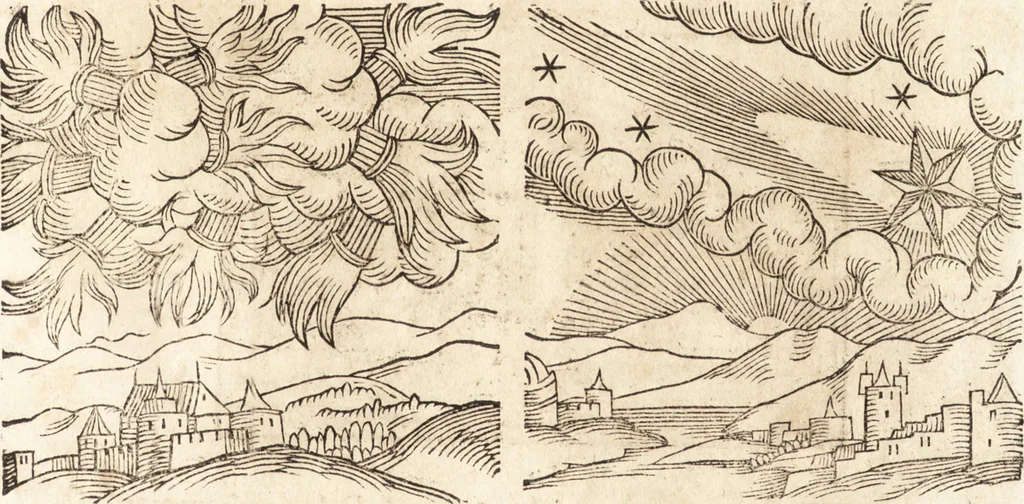 An illustration from Prodigiorvm ac ostentorvm chronicon : quae praeter naturae ordinem, motum, et operationem, et in svperioribus & his inferioribus mundi regionibus, ab exordio mundi usque ad haec nostra tempora, acciderunt ..., 1557, leaf 212