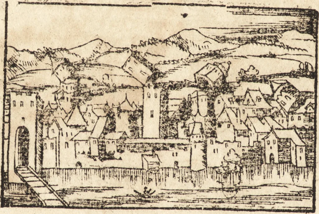 An illustration from Prodigiorvm ac ostentorvm chronicon : quae praeter naturae ordinem, motum, et operationem, et in svperioribus & his inferioribus mundi regionibus, ab exordio mundi usque ad haec nostra tempora, acciderunt ..., 1557, leaf 213