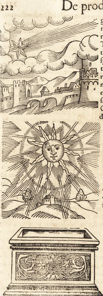 An illustration from Prodigiorvm ac ostentorvm chronicon : quae praeter naturae ordinem, motum, et operationem, et in svperioribus & his inferioribus mundi regionibus, ab exordio mundi usque ad haec nostra tempora, acciderunt ..., 1557, leaf 233