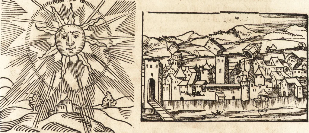 An illustration from Prodigiorvm ac ostentorvm chronicon : quae praeter naturae ordinem, motum, et operationem, et in svperioribus & his inferioribus mundi regionibus, ab exordio mundi usque ad haec nostra tempora, acciderunt ..., 1557, leaf 234