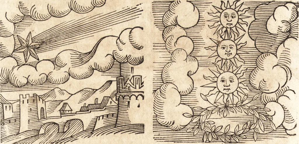 An illustration from Prodigiorvm ac ostentorvm chronicon : quae praeter naturae ordinem, motum, et operationem, et in svperioribus & his inferioribus mundi regionibus, ab exordio mundi usque ad haec nostra tempora, acciderunt ..., 1557, leaf 235