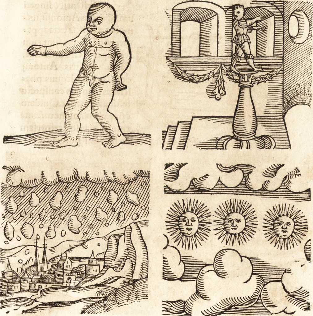 An illustration from Prodigiorvm ac ostentorvm chronicon : quae praeter naturae ordinem, motum, et operationem, et in svperioribus & his inferioribus mundi regionibus, ab exordio mundi usque ad haec nostra tempora, acciderunt ..., 1557, leaf 238