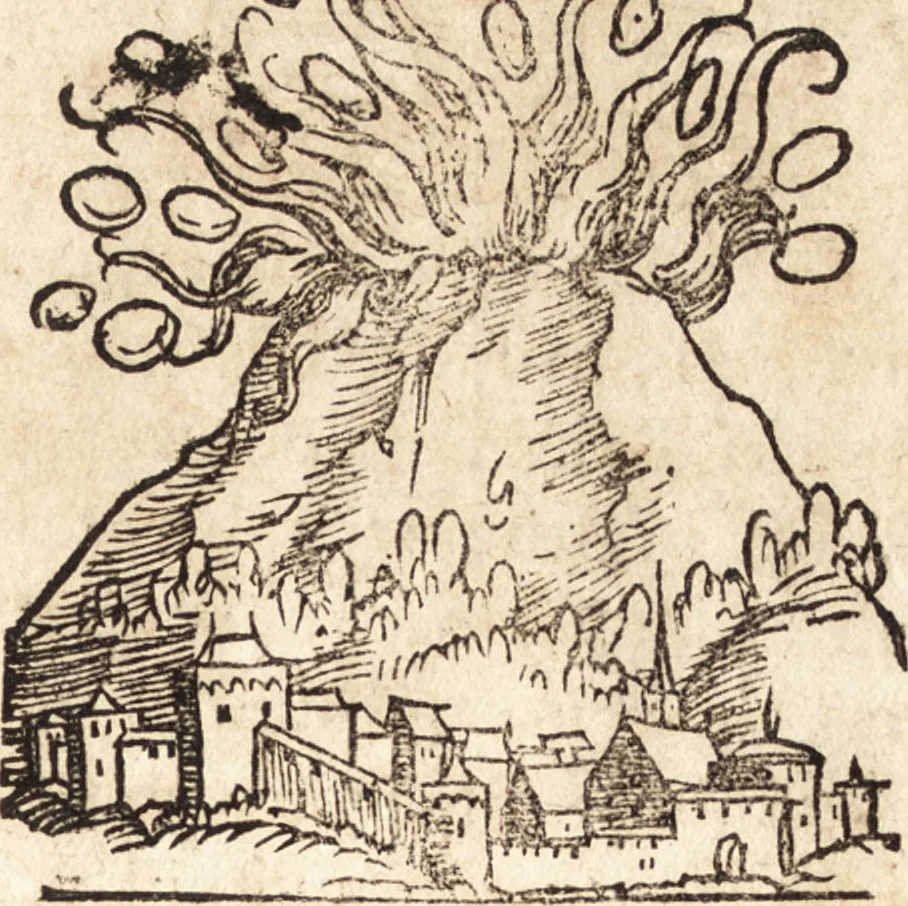 An illustration from Prodigiorvm ac ostentorvm chronicon : quae praeter naturae ordinem, motum, et operationem, et in svperioribus & his inferioribus mundi regionibus, ab exordio mundi usque ad haec nostra tempora, acciderunt ..., 1557, leaf 240