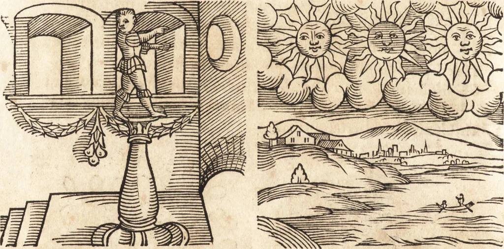 An illustration from Prodigiorvm ac ostentorvm chronicon : quae praeter naturae ordinem, motum, et operationem, et in svperioribus & his inferioribus mundi regionibus, ab exordio mundi usque ad haec nostra tempora, acciderunt ..., 1557, leaf 241