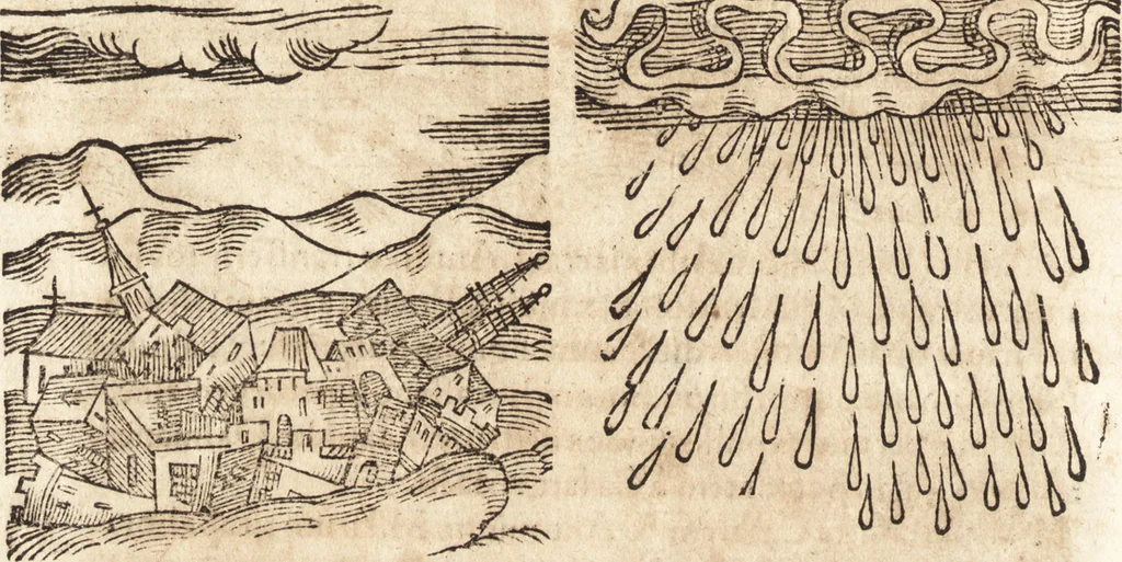 An illustration from Prodigiorvm ac ostentorvm chronicon : quae praeter naturae ordinem, motum, et operationem, et in svperioribus & his inferioribus mundi regionibus, ab exordio mundi usque ad haec nostra tempora, acciderunt ..., 1557, leaf 245