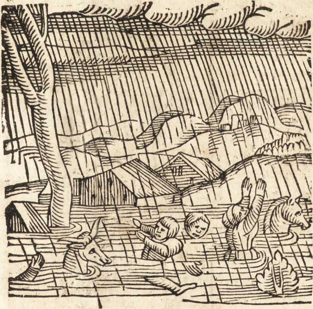 An illustration from Prodigiorvm ac ostentorvm chronicon : quae praeter naturae ordinem, motum, et operationem, et in svperioribus & his inferioribus mundi regionibus, ab exordio mundi usque ad haec nostra tempora, acciderunt ..., 1557, leaf 246