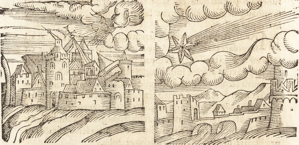 An illustration from Prodigiorvm ac ostentorvm chronicon : quae praeter naturae ordinem, motum, et operationem, et in svperioribus & his inferioribus mundi regionibus, ab exordio mundi usque ad haec nostra tempora, acciderunt ..., 1557, leaf 247