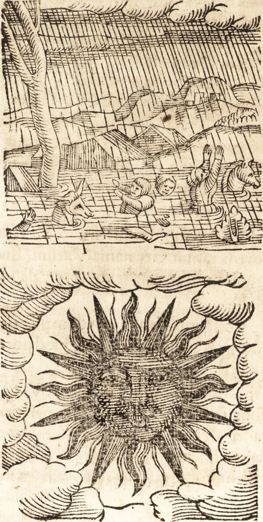 An illustration from Prodigiorvm ac ostentorvm chronicon : quae praeter naturae ordinem, motum, et operationem, et in svperioribus & his inferioribus mundi regionibus, ab exordio mundi usque ad haec nostra tempora, acciderunt ..., 1557, leaf 250