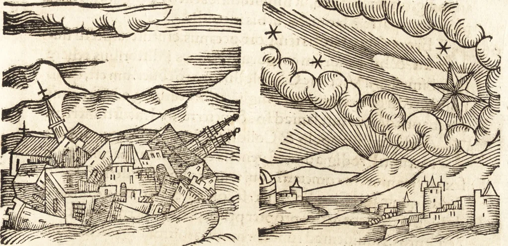 An illustration from Prodigiorvm ac ostentorvm chronicon : quae praeter naturae ordinem, motum, et operationem, et in svperioribus & his inferioribus mundi regionibus, ab exordio mundi usque ad haec nostra tempora, acciderunt ..., 1557, leaf 260