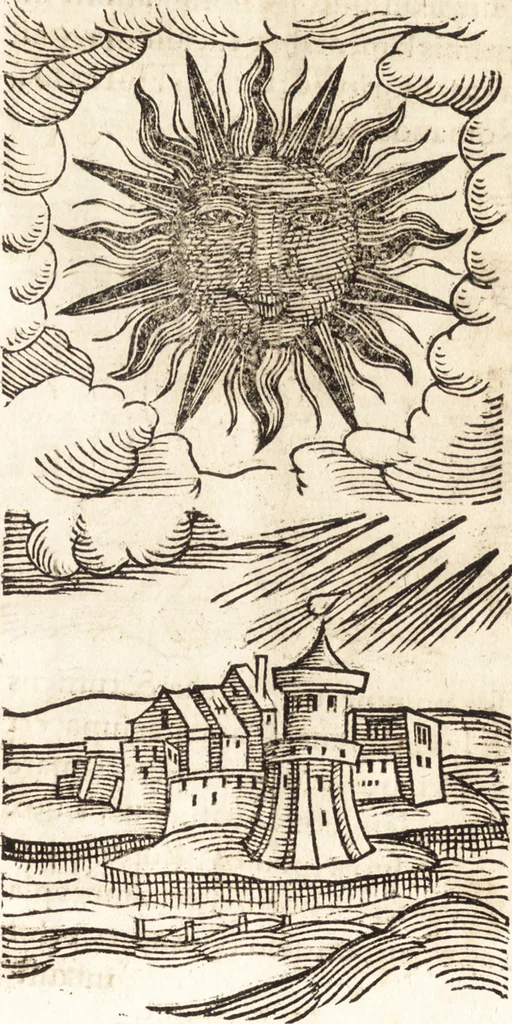 An illustration from Prodigiorvm ac ostentorvm chronicon : quae praeter naturae ordinem, motum, et operationem, et in svperioribus & his inferioribus mundi regionibus, ab exordio mundi usque ad haec nostra tempora, acciderunt ..., 1557, leaf 260