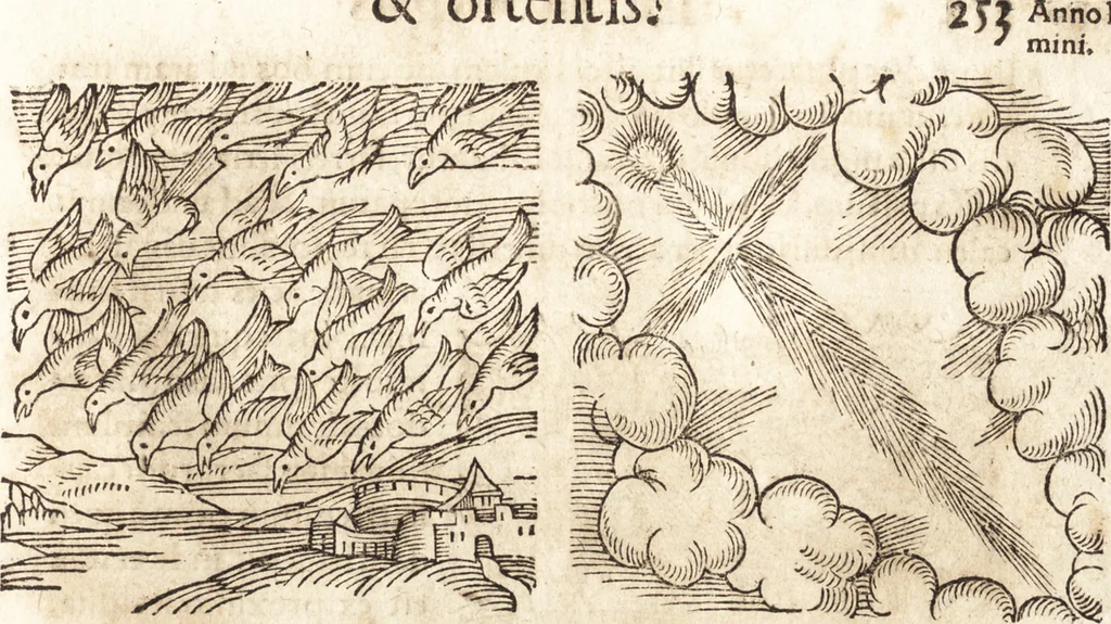 An illustration from Prodigiorvm ac ostentorvm chronicon : quae praeter naturae ordinem, motum, et operationem, et in svperioribus & his inferioribus mundi regionibus, ab exordio mundi usque ad haec nostra tempora, acciderunt ..., 1557, leaf 264