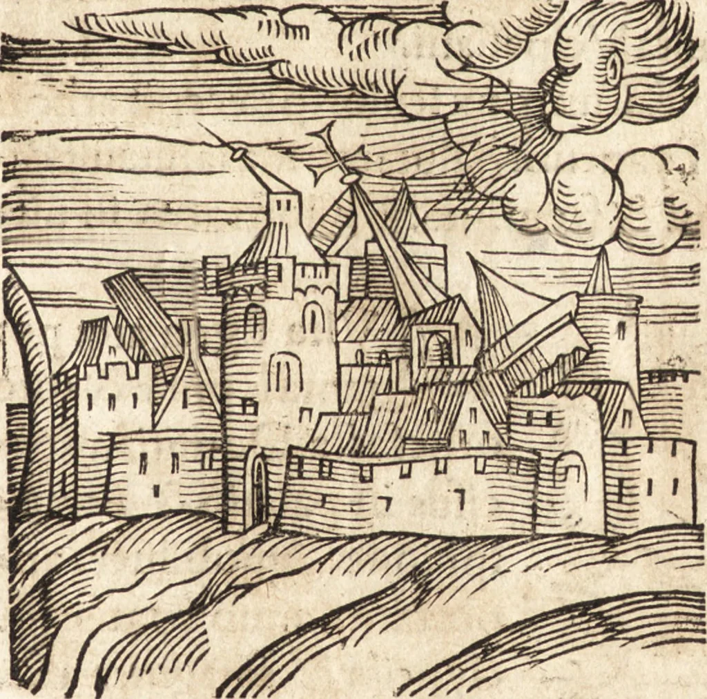 An illustration from Prodigiorvm ac ostentorvm chronicon : quae praeter naturae ordinem, motum, et operationem, et in svperioribus & his inferioribus mundi regionibus, ab exordio mundi usque ad haec nostra tempora, acciderunt ..., 1557, leaf 266
