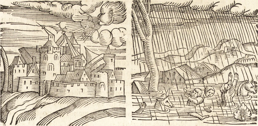 An illustration from Prodigiorvm ac ostentorvm chronicon : quae praeter naturae ordinem, motum, et operationem, et in svperioribus & his inferioribus mundi regionibus, ab exordio mundi usque ad haec nostra tempora, acciderunt ..., 1557, leaf 270