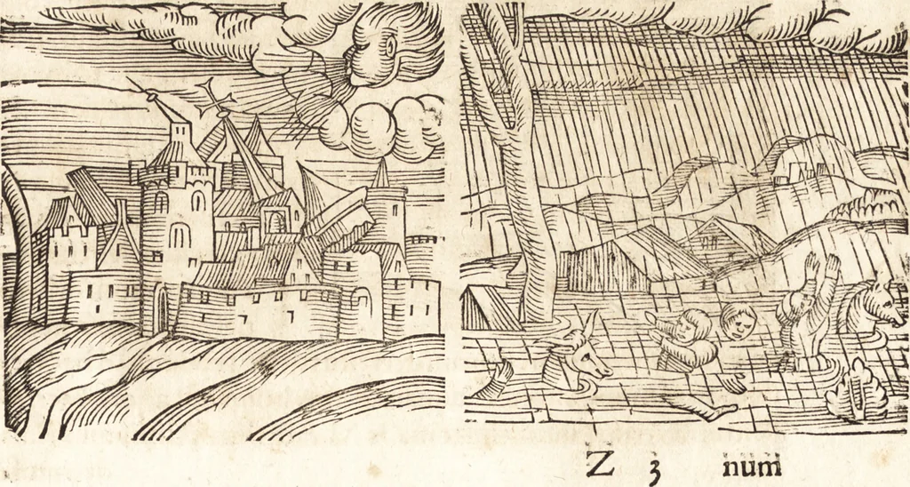 An illustration from Prodigiorvm ac ostentorvm chronicon : quae praeter naturae ordinem, motum, et operationem, et in svperioribus & his inferioribus mundi regionibus, ab exordio mundi usque ad haec nostra tempora, acciderunt ..., 1557, leaf 272