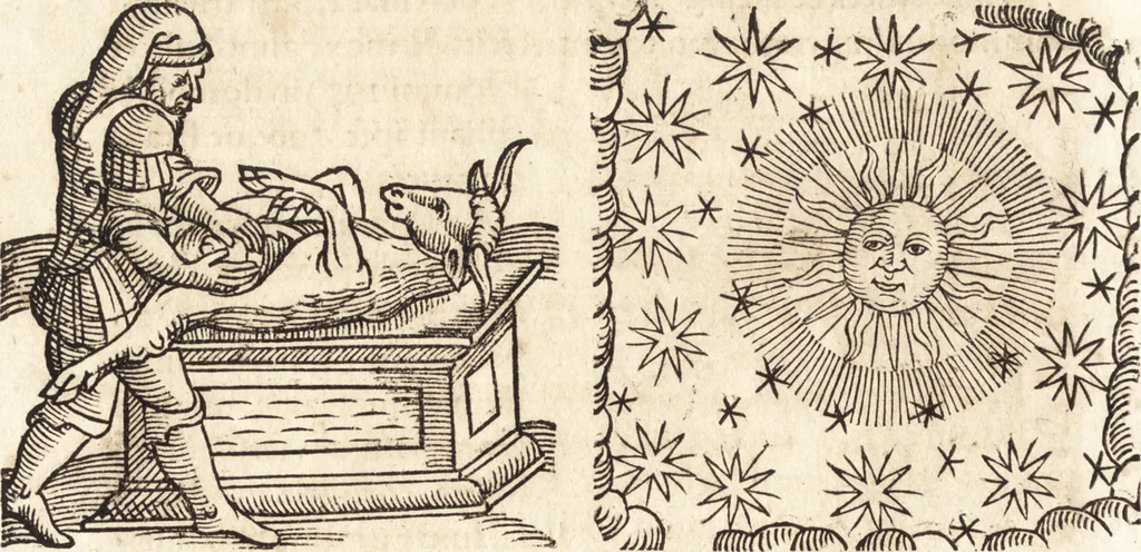 An illustration from Prodigiorvm ac ostentorvm chronicon : quae praeter naturae ordinem, motum, et operationem, et in svperioribus & his inferioribus mundi regionibus, ab exordio mundi usque ad haec nostra tempora, acciderunt ..., 1557, leaf 275