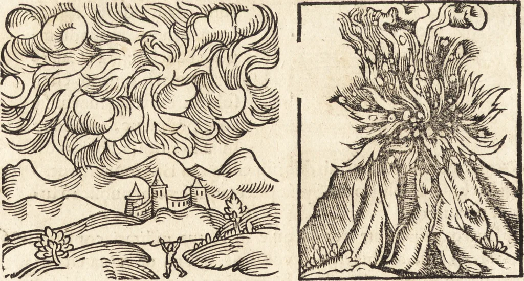 An illustration from Prodigiorvm ac ostentorvm chronicon : quae praeter naturae ordinem, motum, et operationem, et in svperioribus & his inferioribus mundi regionibus, ab exordio mundi usque ad haec nostra tempora, acciderunt ..., 1557, leaf 277