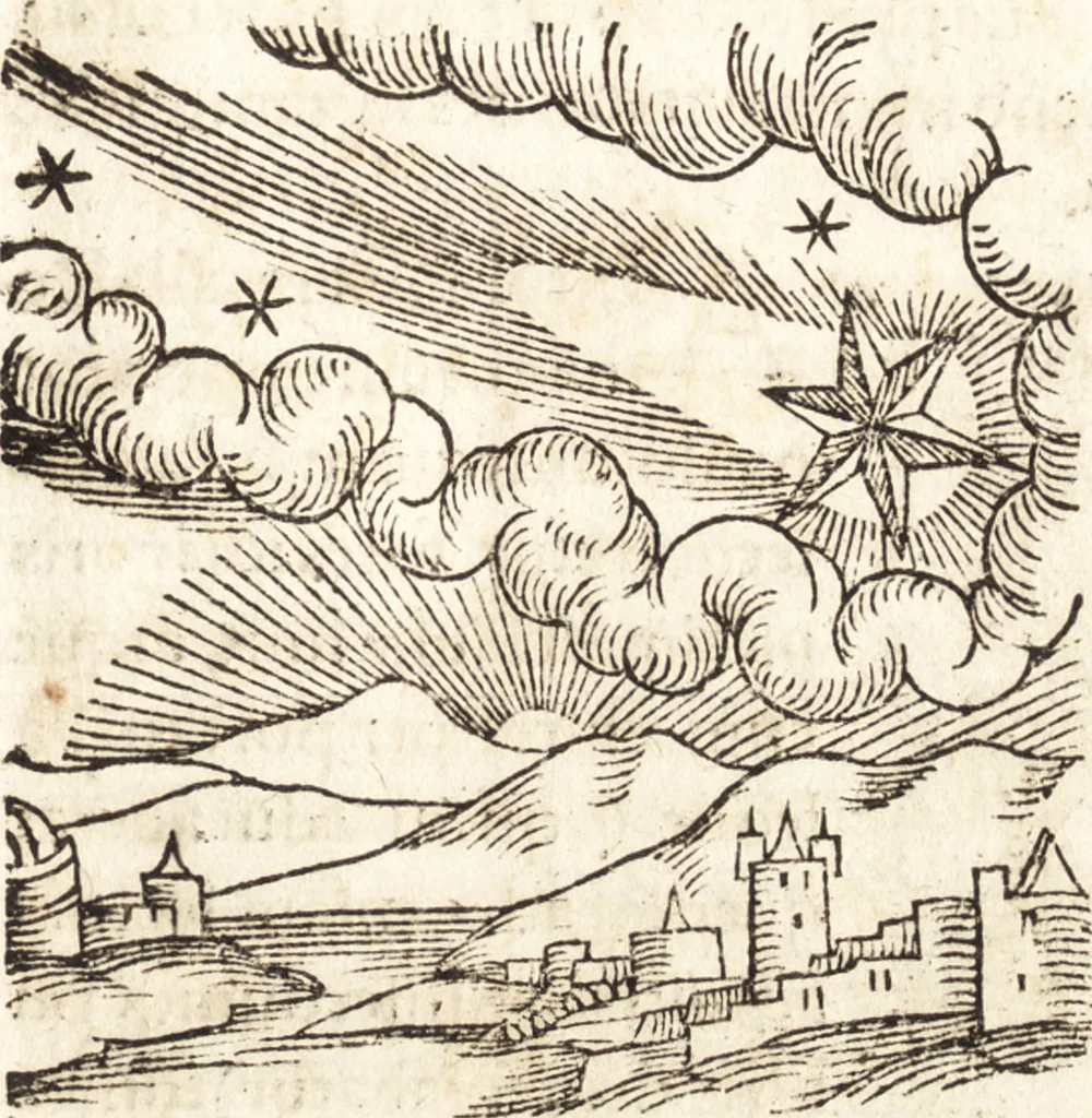 An illustration from Prodigiorvm ac ostentorvm chronicon : quae praeter naturae ordinem, motum, et operationem, et in svperioribus & his inferioribus mundi regionibus, ab exordio mundi usque ad haec nostra tempora, acciderunt ..., 1557, leaf 278