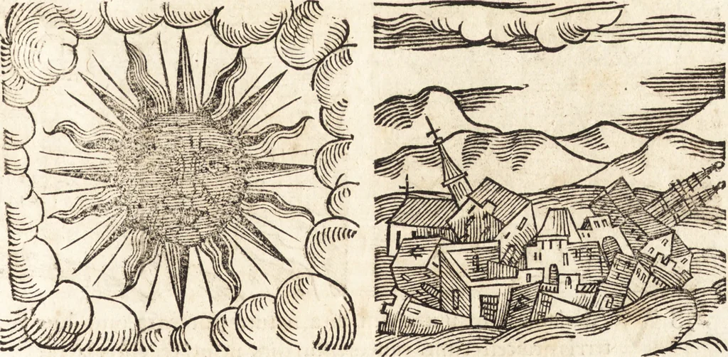 An illustration from Prodigiorvm ac ostentorvm chronicon : quae praeter naturae ordinem, motum, et operationem, et in svperioribus & his inferioribus mundi regionibus, ab exordio mundi usque ad haec nostra tempora, acciderunt ..., 1557, leaf 280