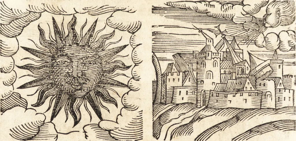 An illustration from Prodigiorvm ac ostentorvm chronicon : quae praeter naturae ordinem, motum, et operationem, et in svperioribus & his inferioribus mundi regionibus, ab exordio mundi usque ad haec nostra tempora, acciderunt ..., 1557, leaf 281
