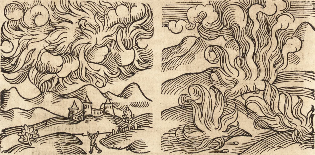 An illustration from Prodigiorvm ac ostentorvm chronicon : quae praeter naturae ordinem, motum, et operationem, et in svperioribus & his inferioribus mundi regionibus, ab exordio mundi usque ad haec nostra tempora, acciderunt ..., 1557, leaf 287