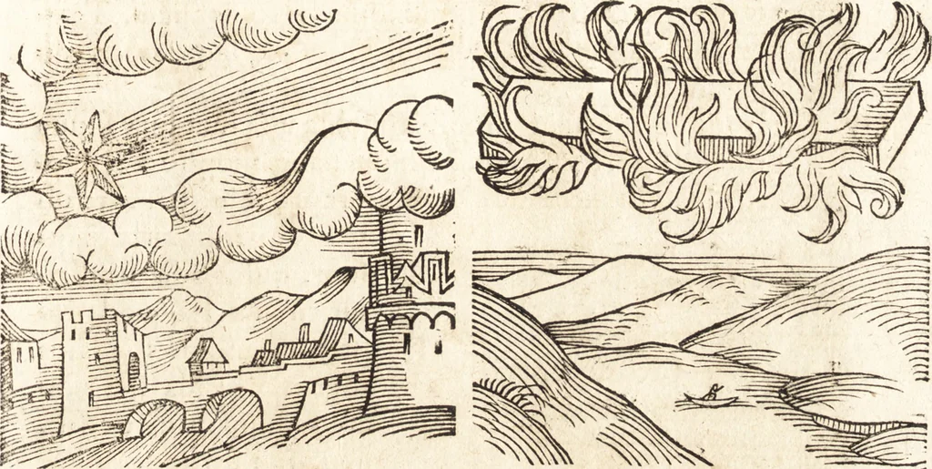 An illustration from Prodigiorvm ac ostentorvm chronicon : quae praeter naturae ordinem, motum, et operationem, et in svperioribus & his inferioribus mundi regionibus, ab exordio mundi usque ad haec nostra tempora, acciderunt ..., 1557, leaf 290
