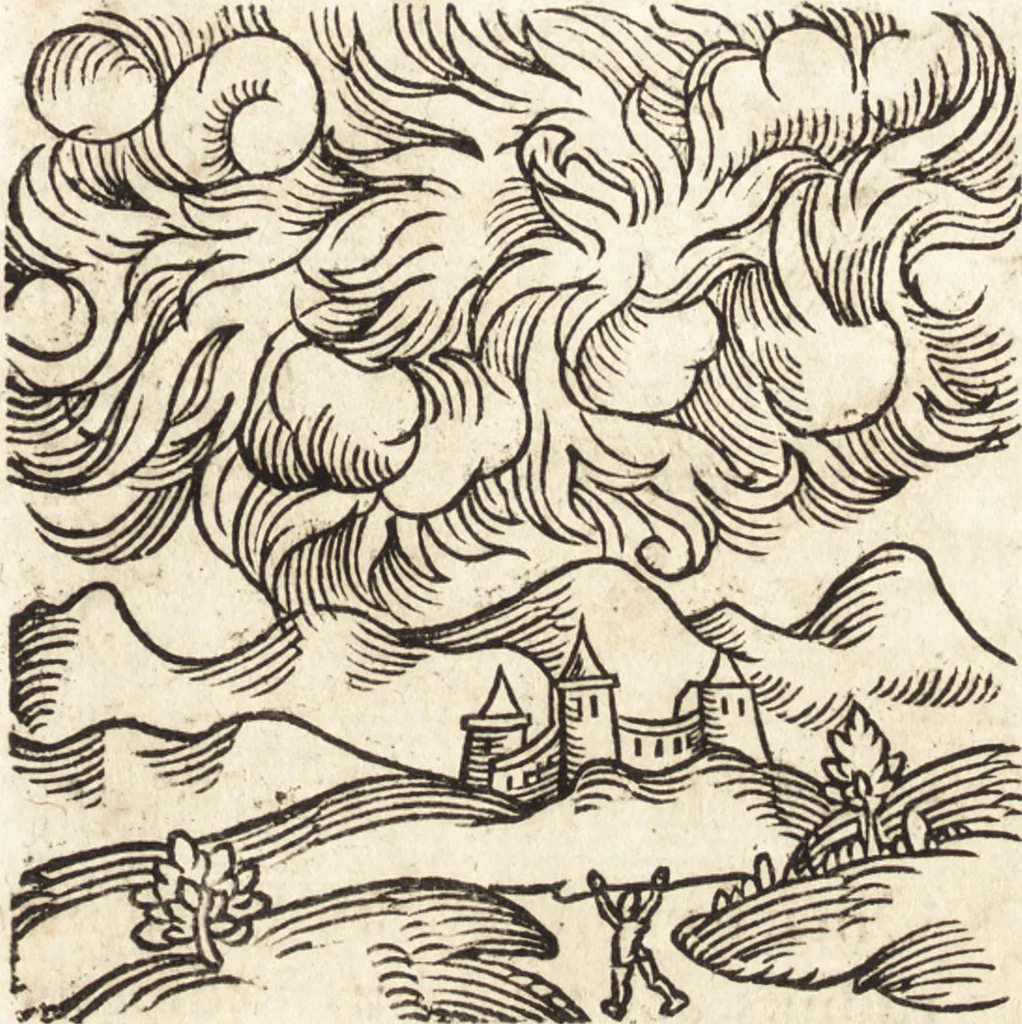 An illustration from Prodigiorvm ac ostentorvm chronicon : quae praeter naturae ordinem, motum, et operationem, et in svperioribus & his inferioribus mundi regionibus, ab exordio mundi usque ad haec nostra tempora, acciderunt ..., 1557, leaf 296