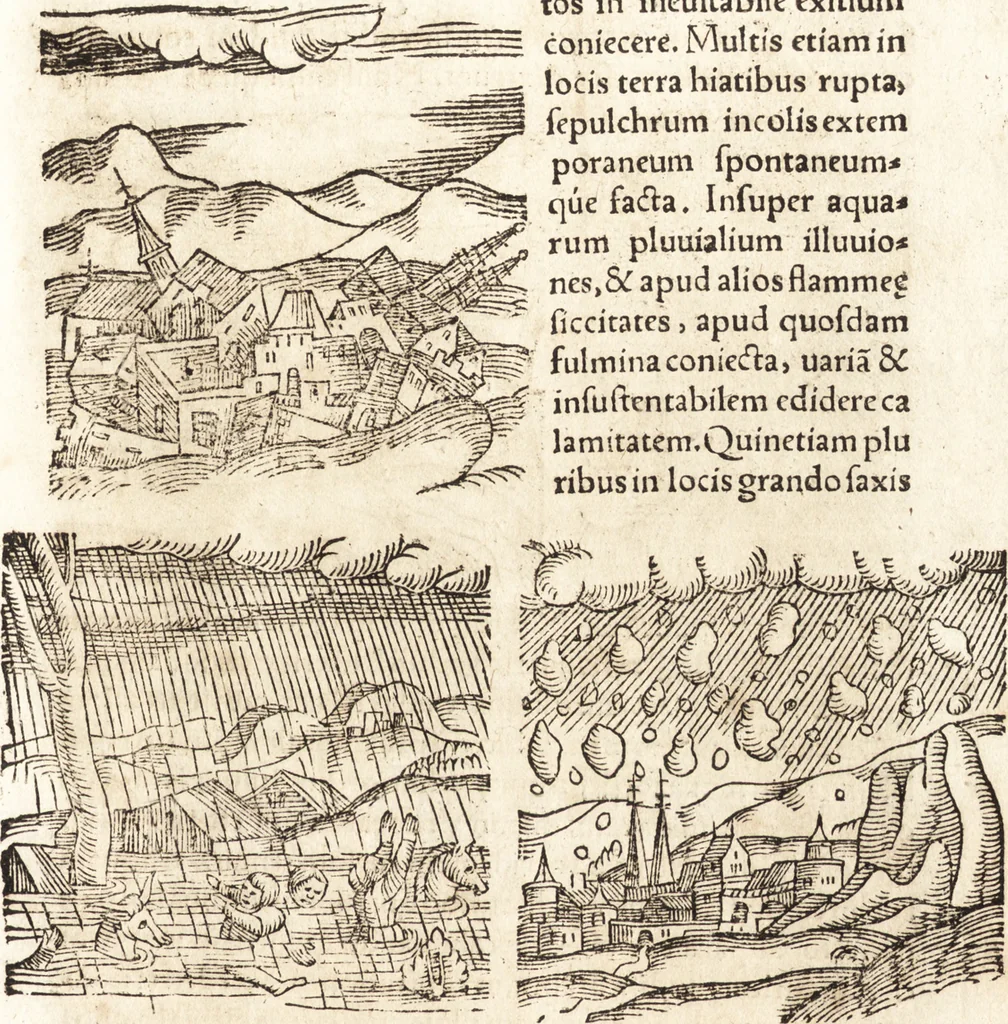 An illustration from Prodigiorvm ac ostentorvm chronicon : quae praeter naturae ordinem, motum, et operationem, et in svperioribus & his inferioribus mundi regionibus, ab exordio mundi usque ad haec nostra tempora, acciderunt ..., 1557, leaf 298