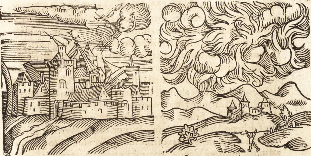 An illustration from Prodigiorvm ac ostentorvm chronicon : quae praeter naturae ordinem, motum, et operationem, et in svperioribus & his inferioribus mundi regionibus, ab exordio mundi usque ad haec nostra tempora, acciderunt ..., 1557, leaf 300