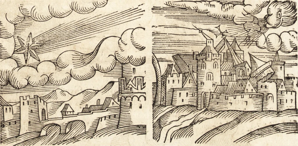 An illustration from Prodigiorvm ac ostentorvm chronicon : quae praeter naturae ordinem, motum, et operationem, et in svperioribus & his inferioribus mundi regionibus, ab exordio mundi usque ad haec nostra tempora, acciderunt ..., 1557, leaf 304