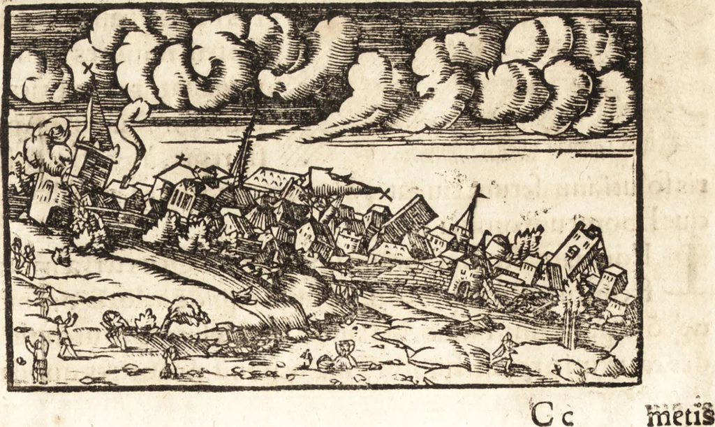 An illustration from Prodigiorvm ac ostentorvm chronicon : quae praeter naturae ordinem, motum, et operationem, et in svperioribus & his inferioribus mundi regionibus, ab exordio mundi usque ad haec nostra tempora, acciderunt ..., 1557, leaf 304
