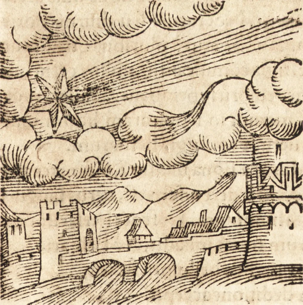 An illustration from Prodigiorvm ac ostentorvm chronicon : quae praeter naturae ordinem, motum, et operationem, et in svperioribus & his inferioribus mundi regionibus, ab exordio mundi usque ad haec nostra tempora, acciderunt ..., 1557, leaf 312