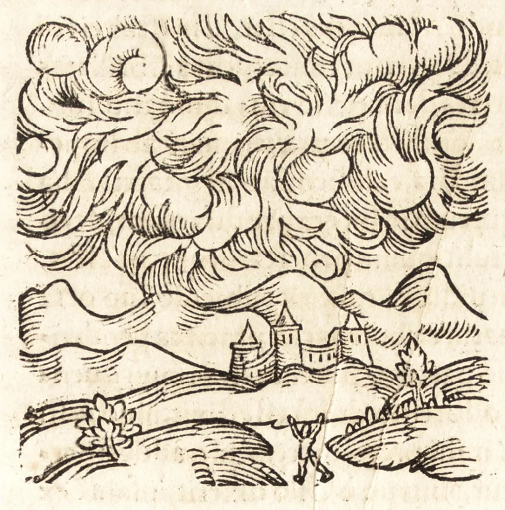 An illustration from Prodigiorvm ac ostentorvm chronicon : quae praeter naturae ordinem, motum, et operationem, et in svperioribus & his inferioribus mundi regionibus, ab exordio mundi usque ad haec nostra tempora, acciderunt ..., 1557, leaf 320