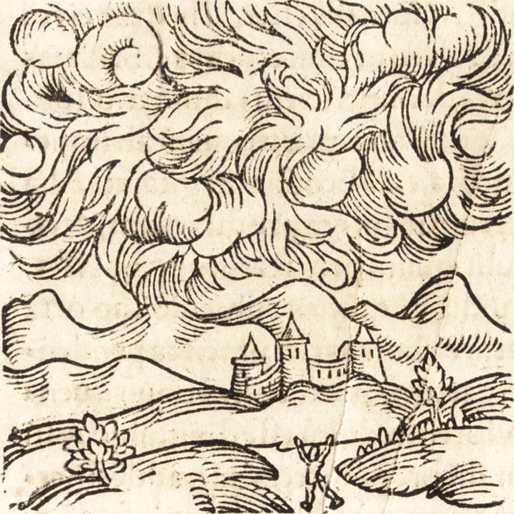 An illustration from Prodigiorvm ac ostentorvm chronicon : quae praeter naturae ordinem, motum, et operationem, et in svperioribus & his inferioribus mundi regionibus, ab exordio mundi usque ad haec nostra tempora, acciderunt ..., 1557, leaf 320
